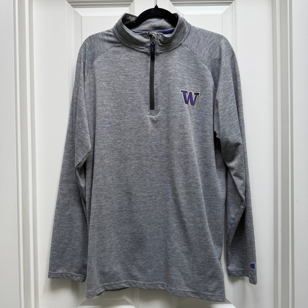 CHAMPION UW HUSKIES 1/4 ZIP LONG SLEEVE PULLOVER GREY LARGE